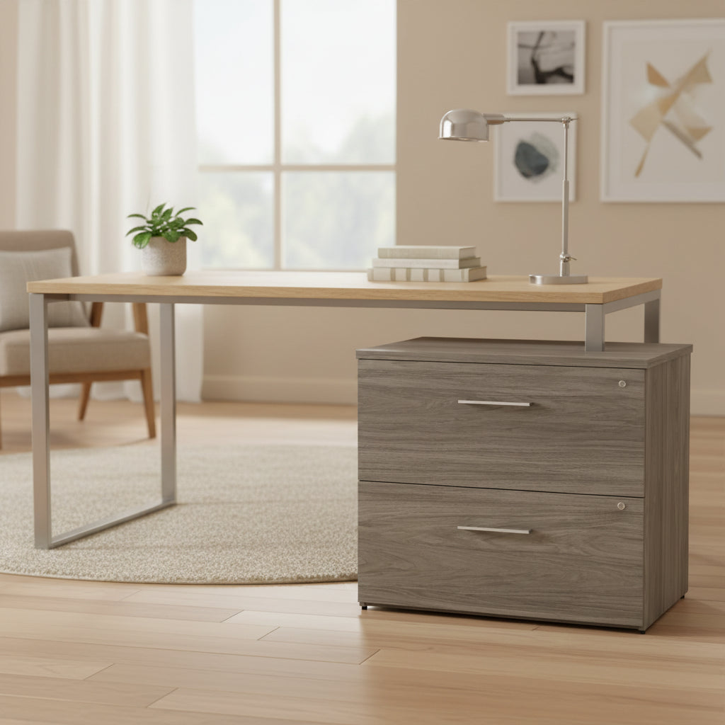 Meuble de classement latéral à 2 tiroirs, rangement de bureau à domicile avec serrure, entièrement assemblé