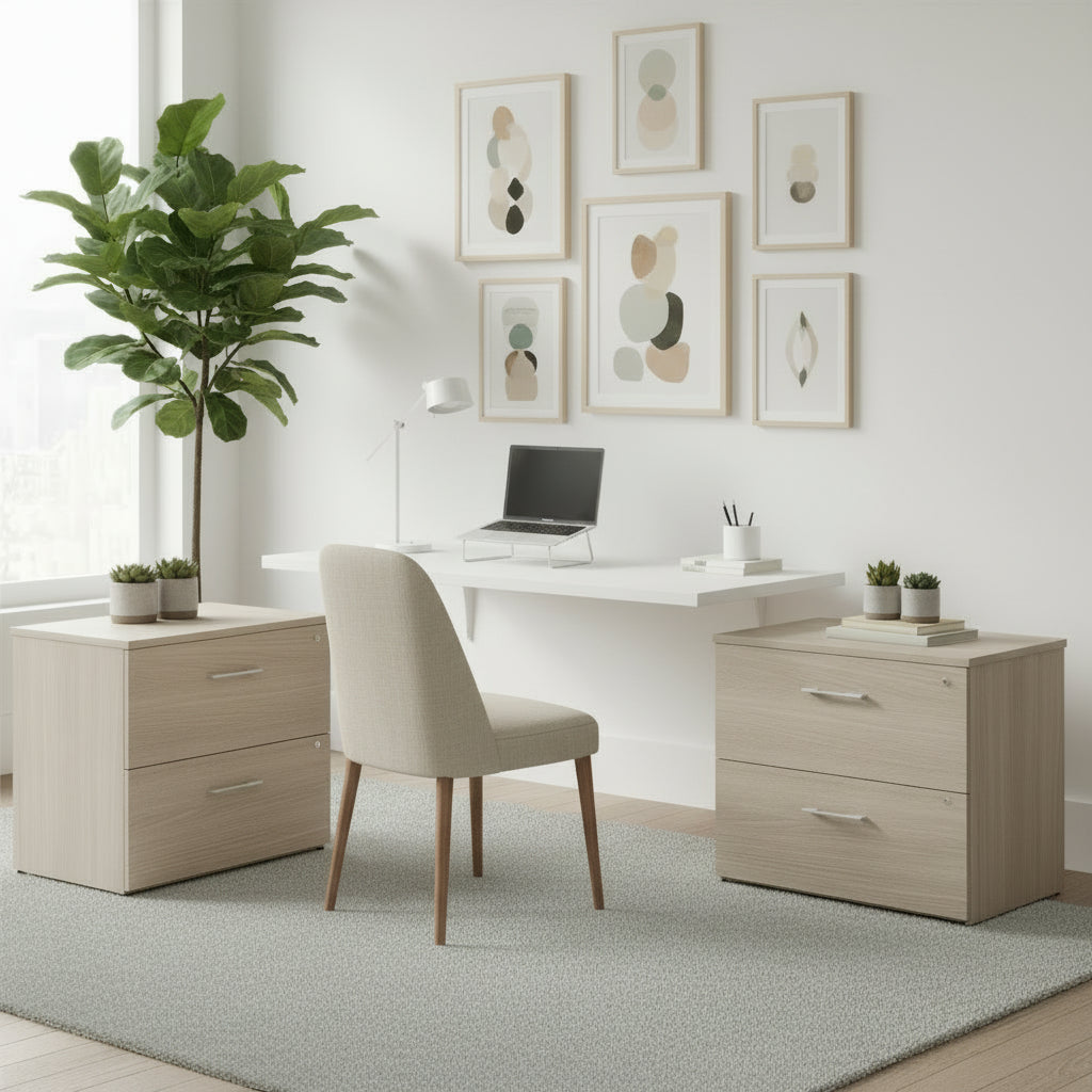 Meuble de classement latéral à 2 tiroirs, rangement de bureau à domicile avec serrure, entièrement assemblé