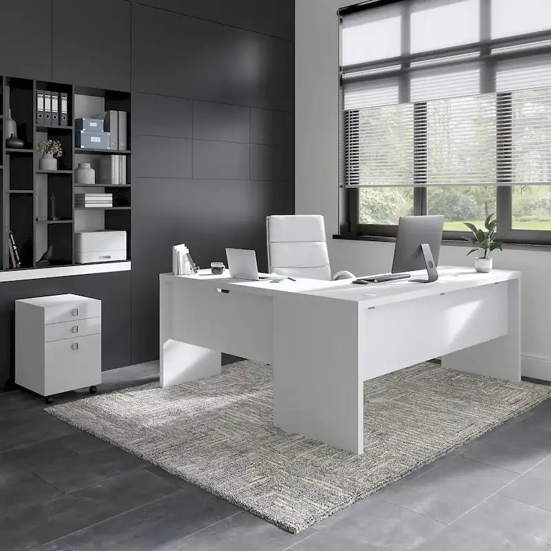 Bureau d'angle en L de 183 cm de large avec tiroirs, grand bureau d'angle pour bureau à domicile