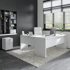 Bureau d'angle en L de 183 cm de large avec tiroirs, grand bureau d'angle pour bureau à domicile
