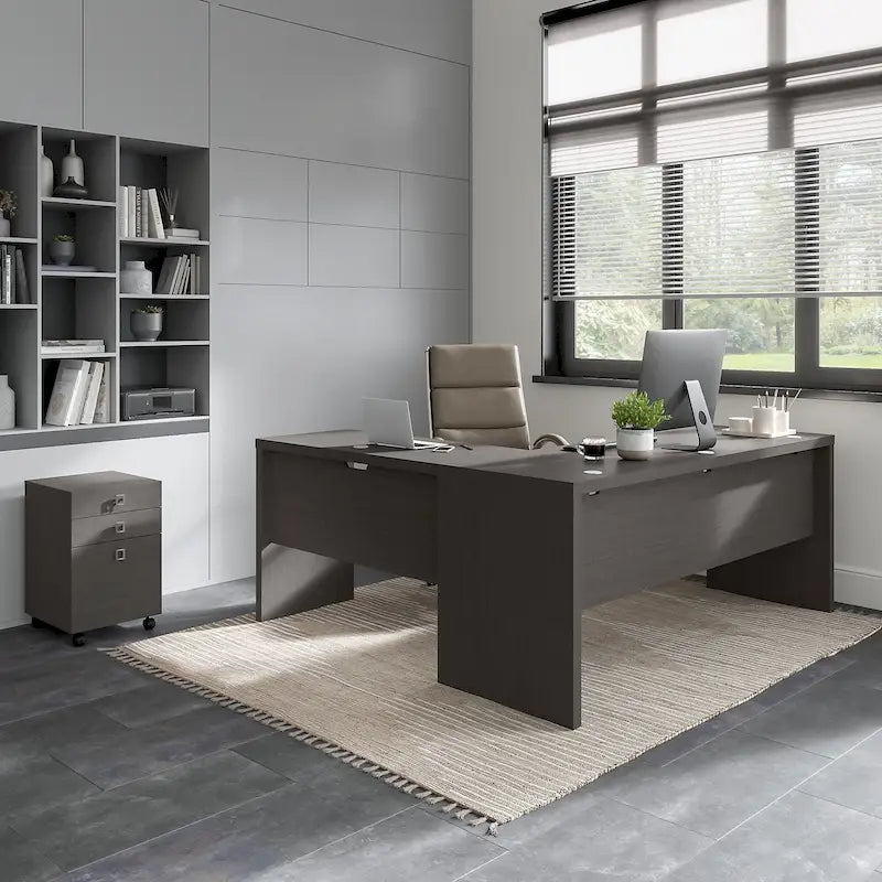 Bureau d'angle en L de 183 cm de large avec tiroirs, grand bureau d'angle pour bureau à domicile