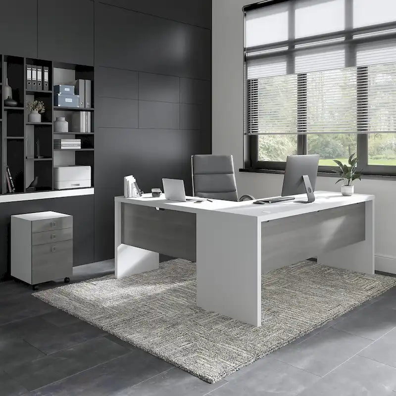 Bureau d'angle en L de 183 cm de large avec tiroirs, grand bureau d'angle pour bureau à domicile