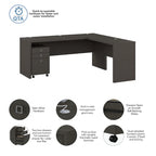 Bureau d'angle en L de 183 cm de large avec tiroirs, grand bureau d'angle pour bureau à domicile