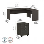Bureau d'angle en L de 183 cm de large avec tiroirs, grand bureau d'angle pour bureau à domicile