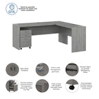 Bureau d'angle en L de 183 cm de large avec tiroirs, grand bureau d'angle pour bureau à domicile