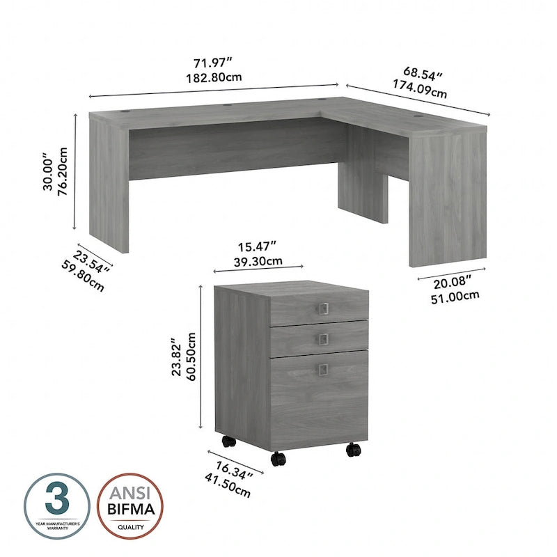 Bureau d'angle en L de 183 cm de large avec tiroirs, grand bureau d'angle pour bureau à domicile