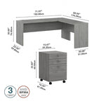 Bureau d'angle en L de 183 cm de large avec tiroirs, grand bureau d'angle pour bureau à domicile