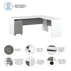 Bureau d'angle en L de 183 cm de large avec tiroirs, grand bureau d'angle pour bureau à domicile