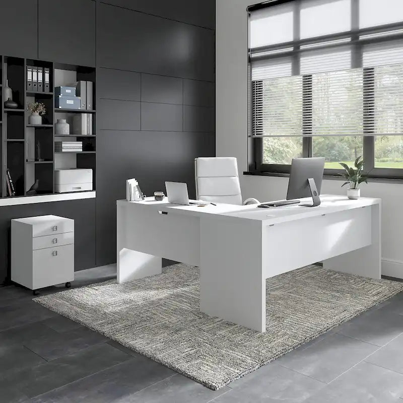 Bureau d'angle en L de 183 cm de large avec tiroirs, grand bureau d'angle pour bureau à domicile
