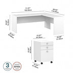 Bureau d'angle en L de 183 cm de large avec tiroirs, grand bureau d'angle pour bureau à domicile