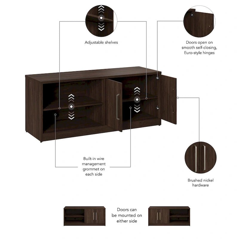 Meuble de rangement bas avec portes et étagères réglables, Idéal pour bureau ou salon moderne