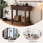 Console de style vintage avec 2 tiroirs de rangement, étagère inférieure ouverte et design incurvé pour entrée de maison et hôtel