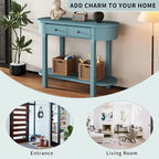 Console de style vintage avec 2 tiroirs de rangement, étagère inférieure ouverte et design incurvé pour entrée de maison et hôtel