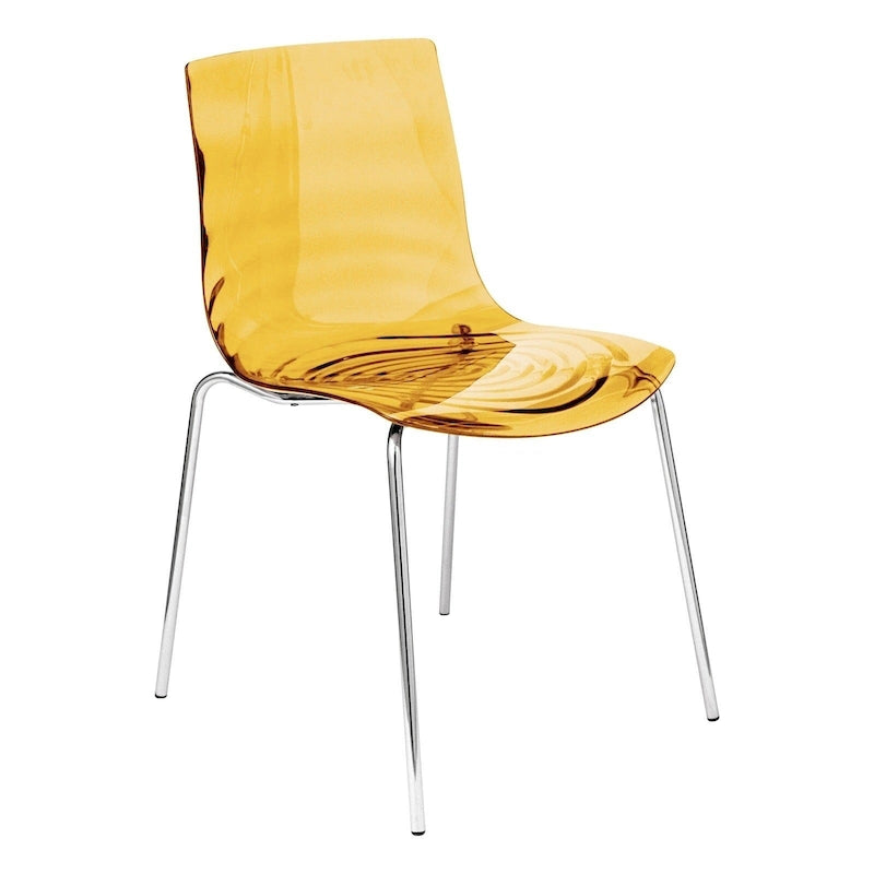 Chaise de salle à manger en acrylique avec pieds chromés, chaise d'appoint moderne motif ondulation d'eau