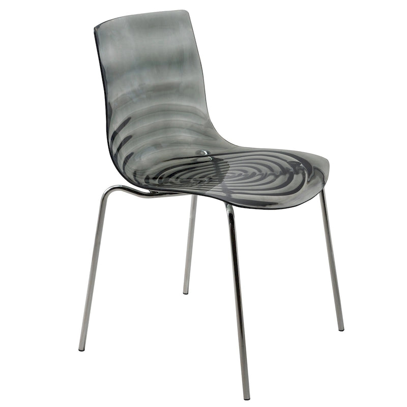 Chaise de salle à manger en acrylique avec pieds chromés, chaise d'appoint moderne motif ondulation d'eau