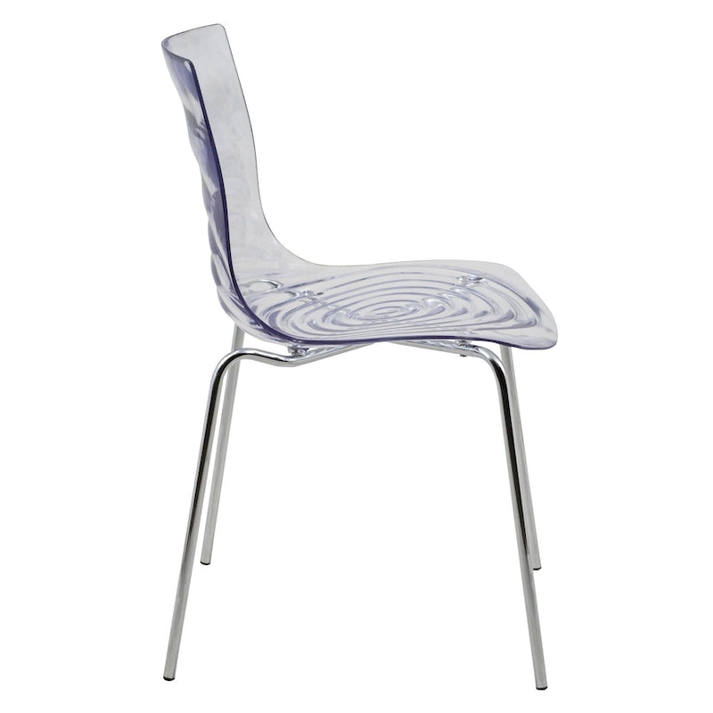 Chaise de salle à manger en acrylique avec pieds chromés, chaise d'appoint moderne motif ondulation d'eau