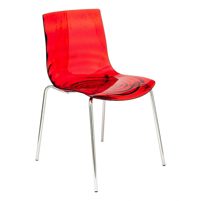 Chaise de salle à manger en acrylique avec pieds chromés, chaise d'appoint moderne motif ondulation d'eau