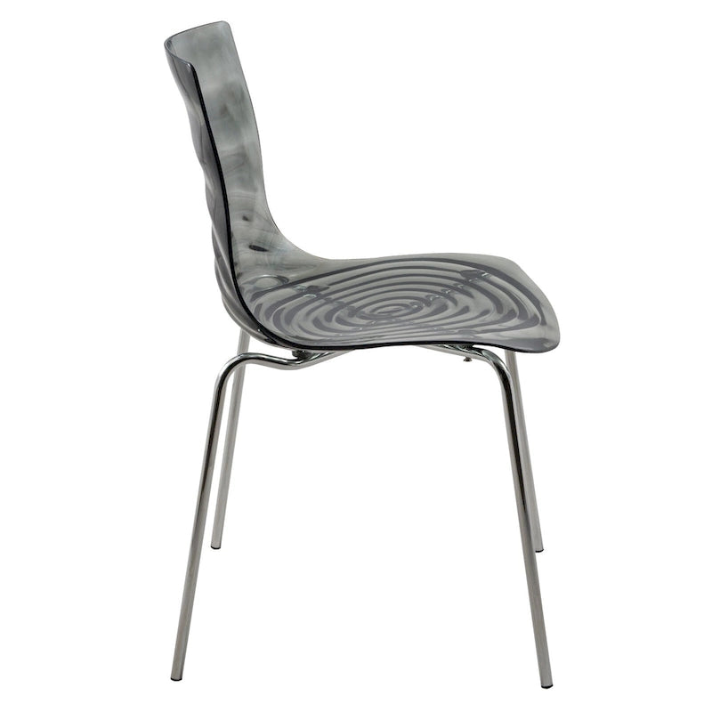 Chaise de salle à manger en acrylique avec pieds chromés, chaise d'appoint moderne motif ondulation d'eau