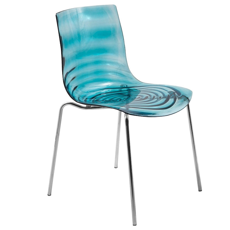 Chaise de salle à manger en acrylique avec pieds chromés, chaise d'appoint moderne motif ondulation d'eau