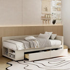 Cadre de lit rembourré en forme de L avec plateforme de rangement et tiroirs