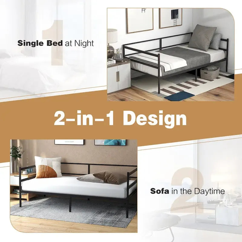 Cadre de lit de repos double en métal, canapé-lit plateforme à double usage pour salon