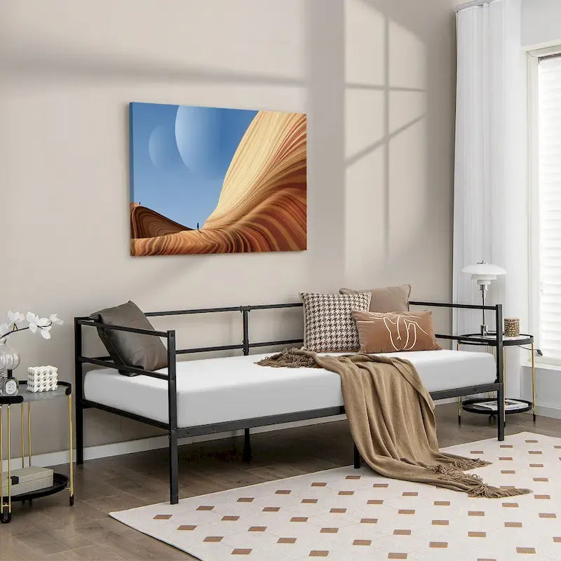 Cadre de lit de repos double en métal, canapé-lit plateforme à double usage pour salon
