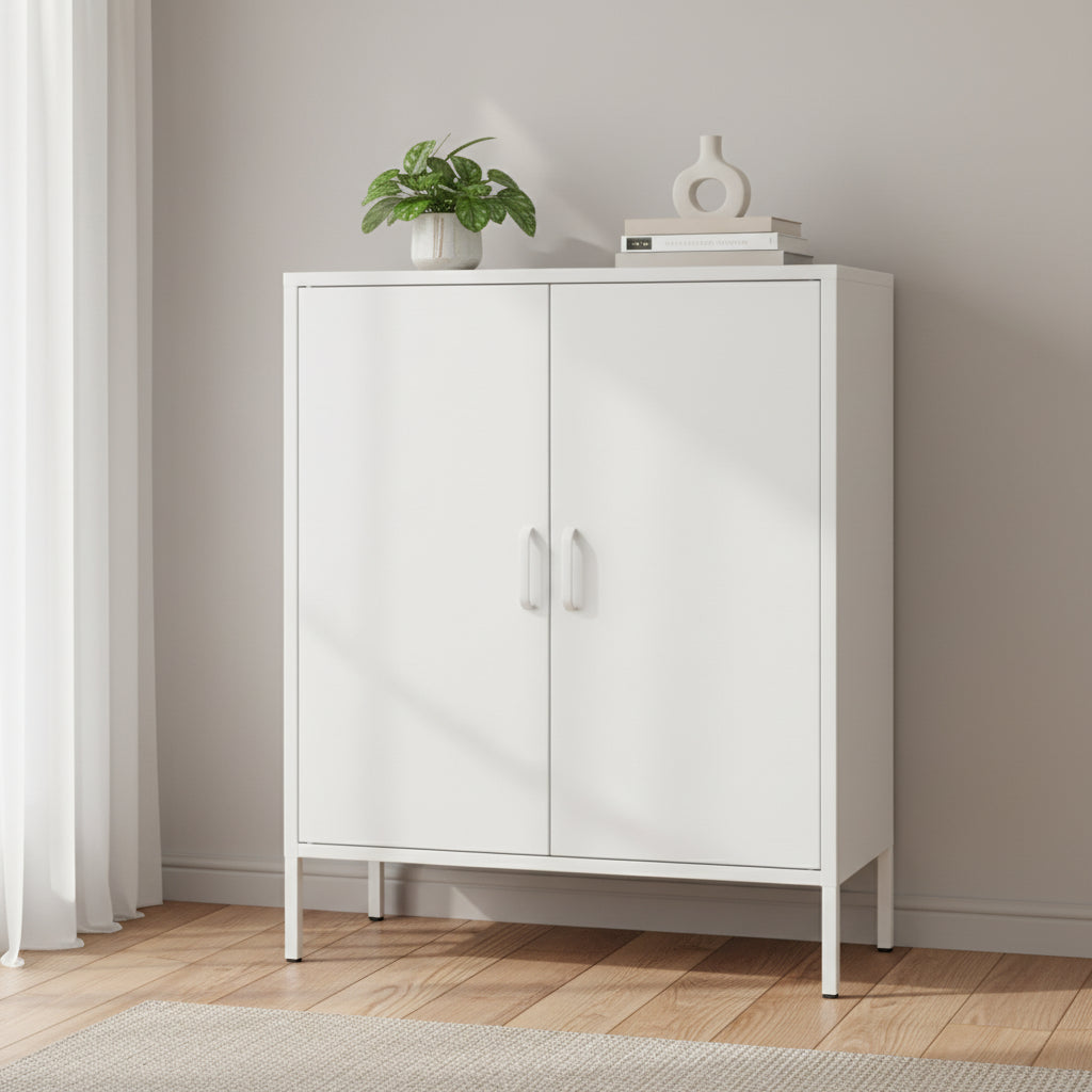 Casier de rangement métallique de 101,6 cm de haut, avec 2 portes, adapté aux maisons, bureaux et cafés.