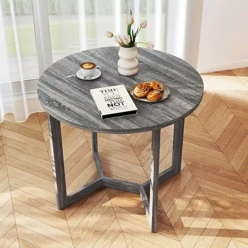 Table à manger ronde en bois de 36 po avec piètement en forme d'ailes, 2 à 4 places, taille compacte