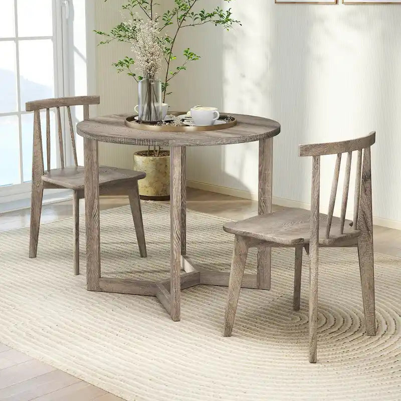 Table à manger ronde en bois de 36 po avec piètement en forme d'ailes, 2 à 4 places, taille compacte