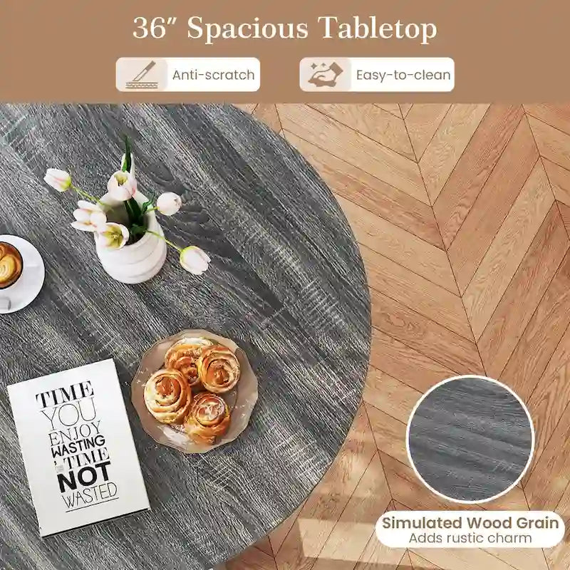 Table à manger ronde en bois de 36 po avec piètement en forme d'ailes, 2 à 4 places, taille compacte