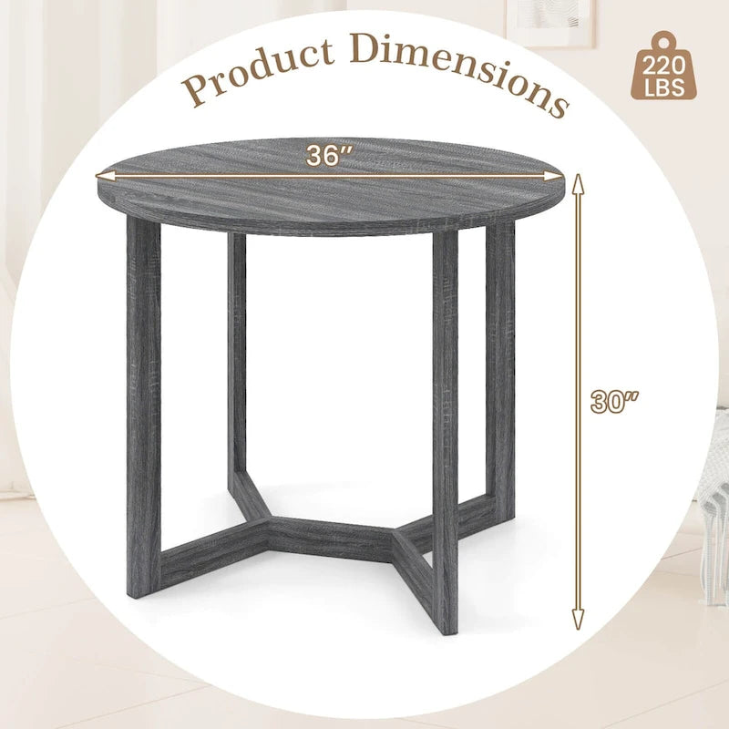 Table à manger ronde en bois de 36 po avec piètement en forme d'ailes, 2 à 4 places, taille compacte
