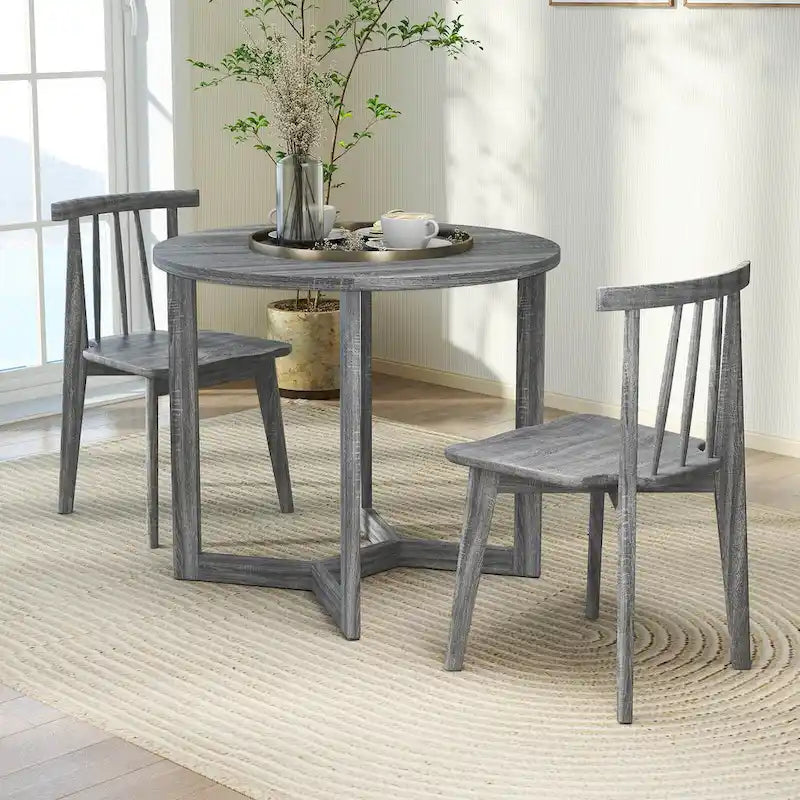 Table à manger ronde en bois de 36 po avec piètement en forme d'ailes, 2 à 4 places, taille compacte