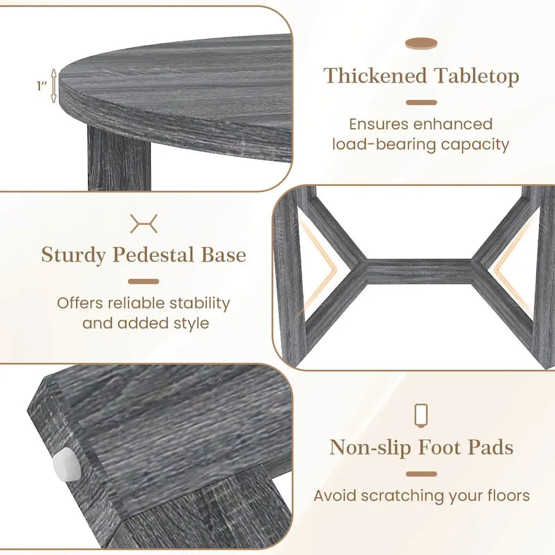 Table à manger ronde en bois de 36 po avec piètement en forme d'ailes, 2 à 4 places, taille compacte
