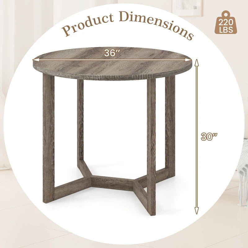 Table à manger ronde en bois de 36 po avec piètement en forme d'ailes, 2 à 4 places, taille compacte