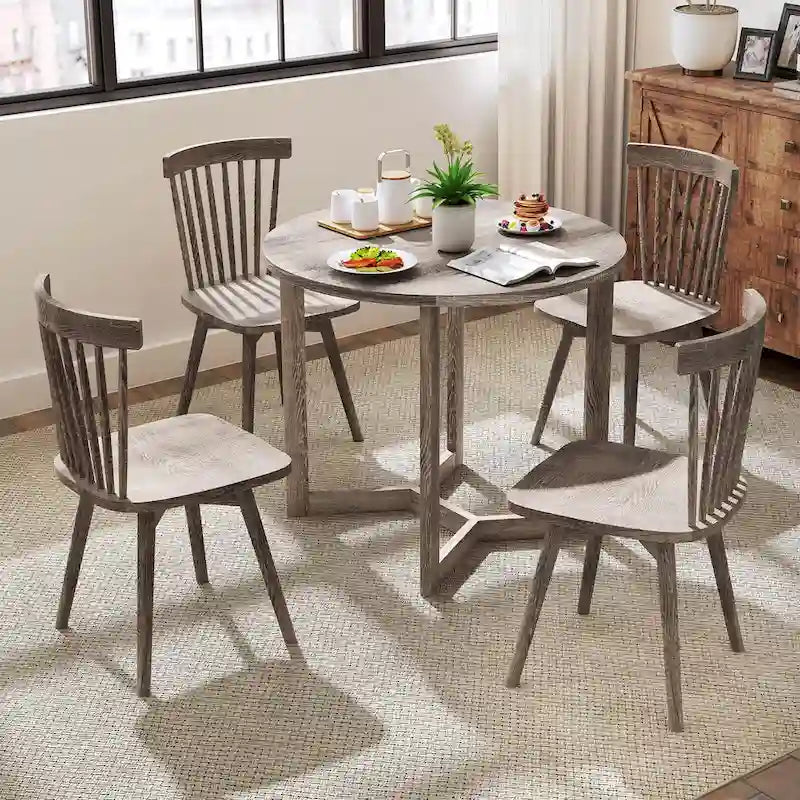 Table à manger ronde en bois de 36 po avec piètement en forme d'ailes, 2 à 4 places, taille compacte