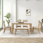 Ensemble de salle à manger rectangulaire 6 pièces avec 4 chaises de salle à manger rembourrées et un banc - Ensemble de table de salle à manger moderne et décontracté pour la cuisine