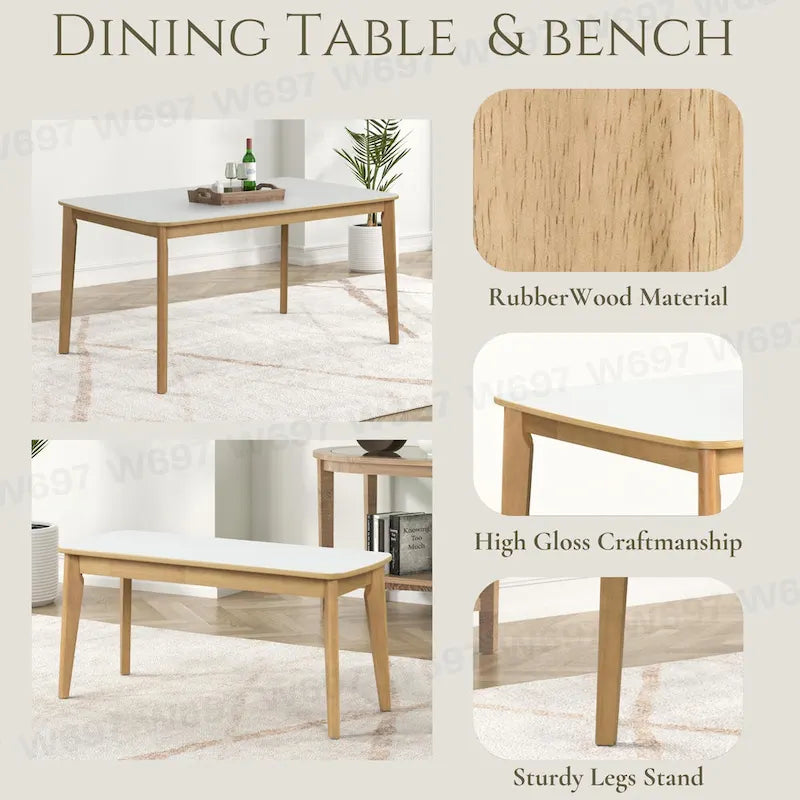 Ensemble de salle à manger rectangulaire 6 pièces avec 4 chaises de salle à manger rembourrées et un banc - Ensemble de table de salle à manger moderne et décontracté pour la cuisine