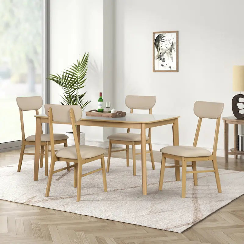 Ensemble de salle à manger rectangulaire 6 pièces avec 4 chaises de salle à manger rembourrées et un banc - Ensemble de table de salle à manger moderne et décontracté pour la cuisine