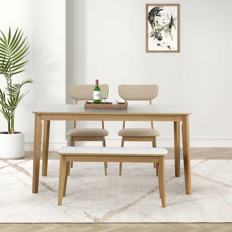 Ensemble de salle à manger rectangulaire 6 pièces avec 4 chaises de salle à manger rembourrées et un banc - Ensemble de table de salle à manger moderne et décontracté pour la cuisine