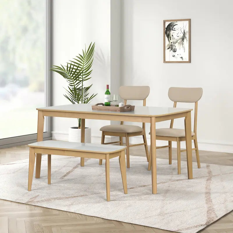 Ensemble de salle à manger rectangulaire 6 pièces avec 4 chaises de salle à manger rembourrées et un banc - Ensemble de table de salle à manger moderne et décontracté pour la cuisine