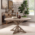 Table à manger ronde rustique en pin à piètement en X, style ferme