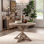 Table à manger ronde rustique en pin à piètement en X, style ferme