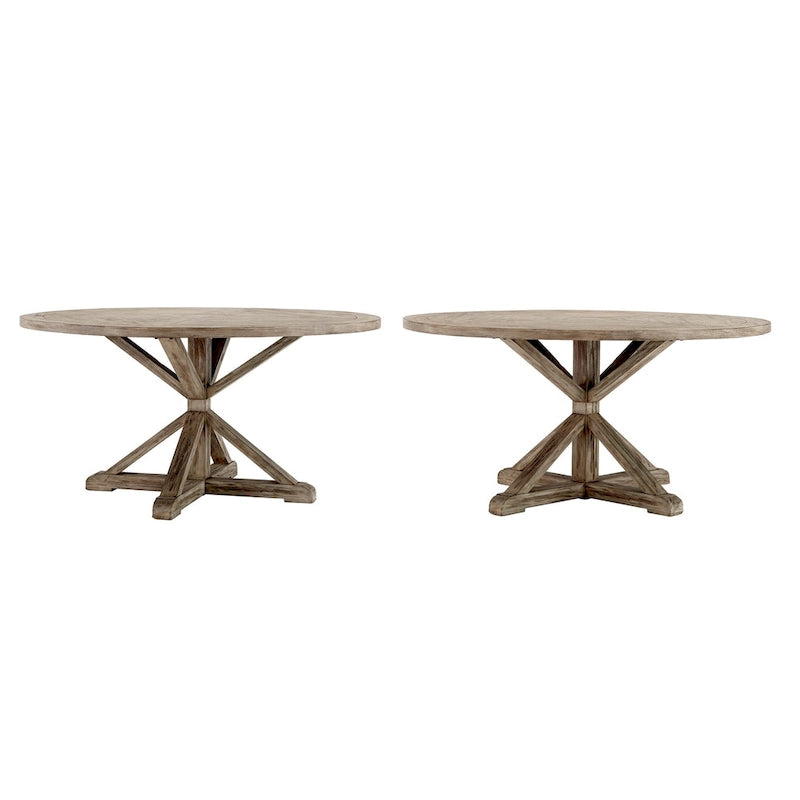 Table à manger ronde rustique en pin à piètement en X, style ferme