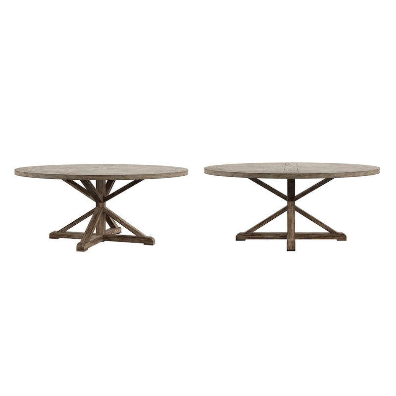 Table à manger ronde rustique en pin à piètement en X, style ferme