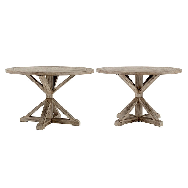 Table à manger ronde rustique en pin à piètement en X, style ferme