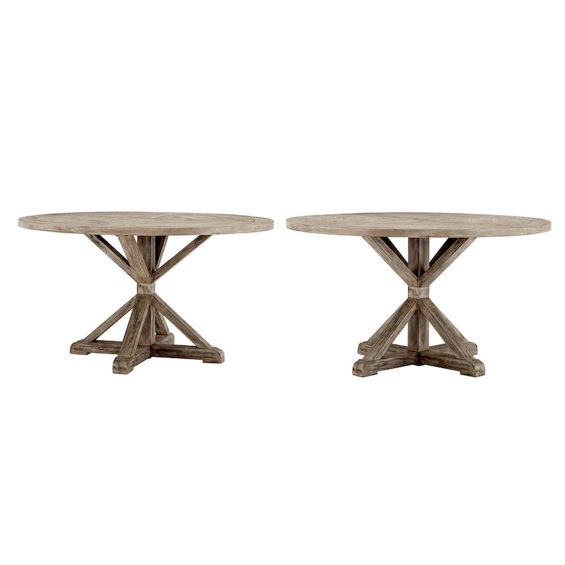 Table à manger ronde rustique en pin à piètement en X, style ferme