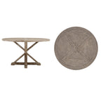 Table à manger ronde rustique en pin à piètement en X, style ferme