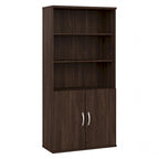 Bibliothèque haute à 5 étagères avec portes, meuble de rangement hybride ouvert et fermé pour bureau