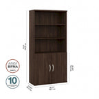 Bibliothèque haute à 5 étagères avec portes, meuble de rangement hybride ouvert et fermé pour bureau