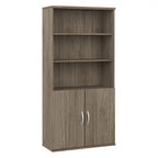 Bibliothèque haute à 5 étagères avec portes, meuble de rangement hybride ouvert et fermé pour bureau